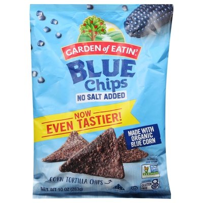 Garden Of Eatin Corn Tortilla Chips No Salt Added Blue Chips 12/10 OZ [UNFI #2634251] [ebt]