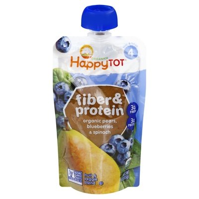 Happy Tot Fruit & Veggie Blend Fiber & Protein Pears Blueberries & Spinach 4 (Tots & Tykes) 16/4 OZ [UNFI #1620087] [ebt]