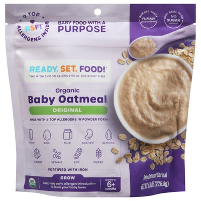 Ready Set Food Baby Oatmeal Cereal Organic Original 6+ Months 6/8 OZ [UNFI #2969046] [ebt]