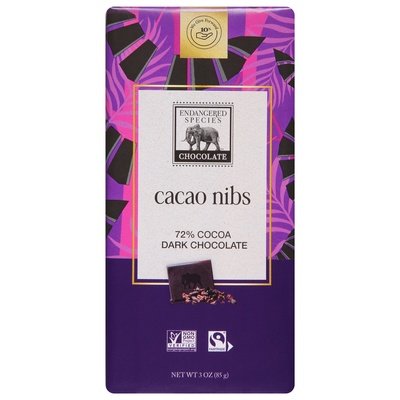 Endangered Species Chocolate Dark Chocolate Cacao Nibs 72% Cocoa 12/3 OZ [UNFI #540971] [ebt] T