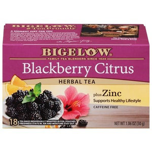 Bigelow Bigelow Blackberry Citrus plus Zinc Caffeine Free Herbal Tea Tea Bags 18 Ct 6/18 BAG [UNFI #2772556] [ebt]