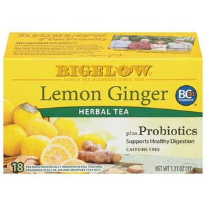 Bigelow Bigelow Lemon Ginger Probiotics Caffeine Free Herbal Tea Tea Bags 18 Ct 6/18 Bag [UNFI #0836478] [ebt]
