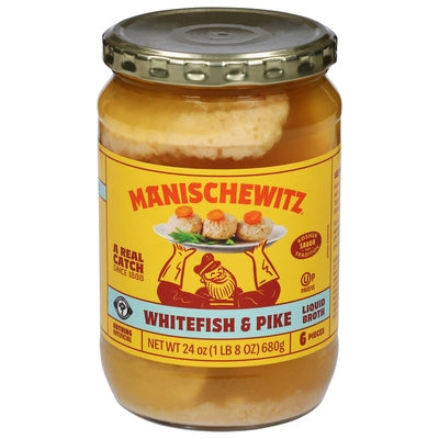 Manischewitz Whitefish & Pike In Liquid Broth 12/24 oz [UNFI #0864660 ] [ebt]