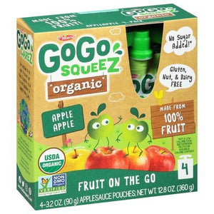 Gogo Squeez Apple Sauce Organic Fruit On The Go Apple Apple 4 Pack 12/4/3.2 OZ [UNFI #1129402] [ebt]