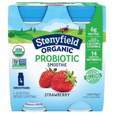 Stonyfield Organic Probiotic Smoothie Lowfat Yogurt Strawberry 6/4/6 OZ [UNFI #0328278] [ebt] T