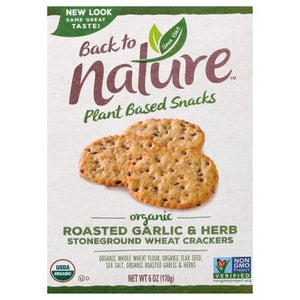 Back To Nature Crackers Organic Stoneground Wheat Roasted Garlic & Herb 6/6 OZ [UNFI #1817964] [ebt]