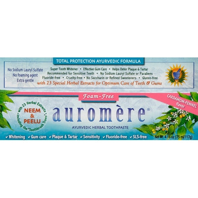 Auromere Toothpaste Ayurvedic Herbal Foam-Free Cardamom-Fennel Flavor 1/4.16 oz [UNFI-CARLISLE #1459262] T
