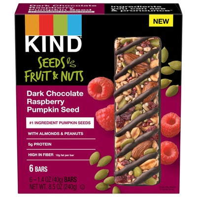 Kind Fruit & Nuts Bars Dark Chocolate Raspberry Pumpkin Seed 10/6/1.4Z [UNFI #3017472] [ebt]