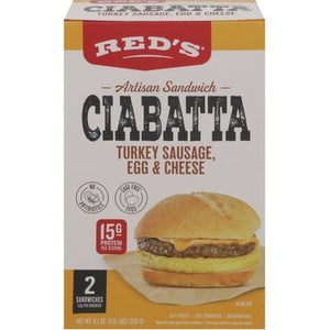 Reds Artisan Sandwich Turkey Sausage Egg & Cheese Ciabatta 6/8.1 oz [UNFI #3097995 ] [ebt]