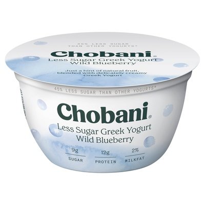 Chobani Greek Yogurt Less Sugar Low-Fat Wild Blueberry 12/5.3 OZ [UNFI #2258978] [ebt]