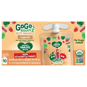 Gogo Squeez Blend Of Fruit & Veggies Organic Apple Strawberry Rhubarb Happy Immunez On The Go 6/10/3.2 Z [UNFI #2931616] [ebt]