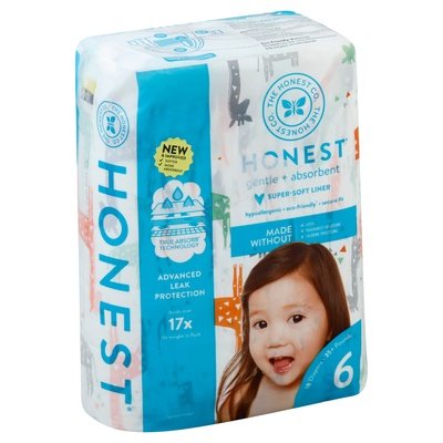 The Honest Co Diapers Size 6 (35+ Pounds) Multicolored Giraffes 18 CT [UNFI #2452720] T