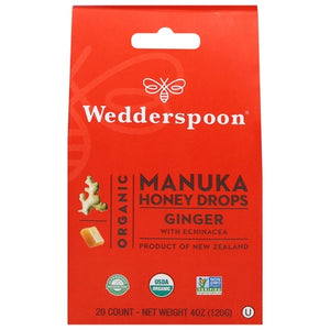 Wedderspoon Honey Drops Organic Manuka Ginger with Echinacea 4 OZ [UNFI #1835396] T
