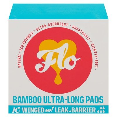 Flo Ultra-Long Bamboo Pads w/Wings 8/10 CT [UNFI #2759645] T