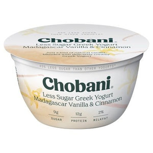 Chobani Greek Yogurt Less Sugar Low-Fat Madagascar Vanilla & Cinnamon 12/5.3 OZ [UNFI #2258960] [ebt]