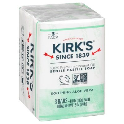 Kirks Castile Soap Gentle Soothing Aloe Vera 3 Pack 1/3/4 OZ [UNFI #1702729] T