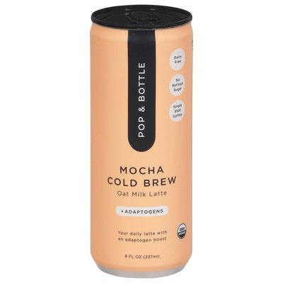Pop & Bottle Oat Milk Latte Organic Mocha Cold Brew +Adaptogens 12/8 OZ [UNFI #2642684] [ebt]