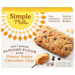 Simple Mills Bars Almond Flour Peanut Butter Chocolate Chip Soft Baked 6/5.99 OZ [UNFI #2750321] [ebt]