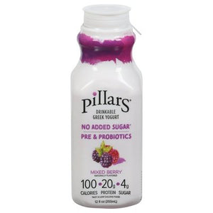 Pillars Drinkable Greek Yogurt Pre & Probiotics Mixed Berry 8/12 OZ [UNFI #2400356] [ebt]