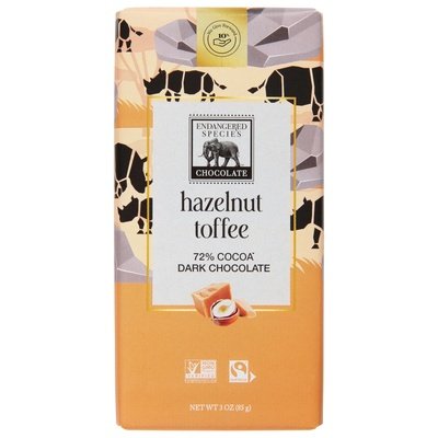 Endangered Species Chocolate Dark Chocolate Hazelnut Toffee 72% Cocoa 12/3 OZ [UNFI #105593] [ebt] T