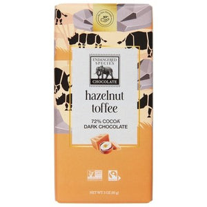 Endangered Species Chocolate Dark Chocolate Hazelnut Toffee 72% Cocoa 12/3 OZ [UNFI #105593] [ebt] T