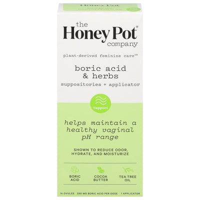The Honey Pot Suppositories + Applicator Boric Acid & Herbs 1/14 CT [UNFI #3068897] T