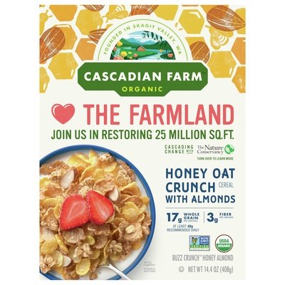 Cascadian Farm Cereal Organic Honey Oat Crunch With Almonds 10/14.4 OZ [UNFI #1541622] [ebt]