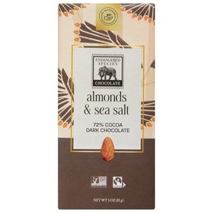 Endangered Species Chocolate Dark Chocolate Almonds & Sea Salt 72% Cocoa 12/3 OZ [UNFI #1186279] [ebt] T