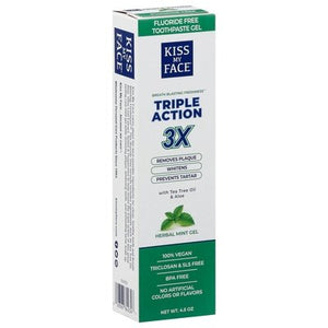 Kiss My Face Toothpaste Gel Fluoride Free Herbal Mint Triple Action 4.5 OZ [UNFI #1542703] T