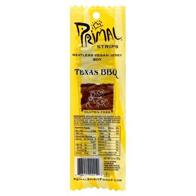 Primal Spirit Foods Meatless Jerky Strips Vegan Soy Texas Bbq 24/1 OZ [UNFI #0330639] [ebt]