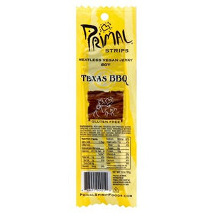 Primal Spirit Foods Meatless Jerky Strips Vegan Soy Texas Bbq 24/1 OZ [UNFI #0330639] [ebt]