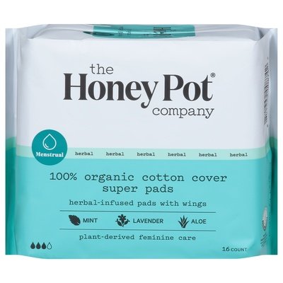 The Honey Pot Pads 100% Organic Cotton Cover Super 1/16 CT [UNFI #2713592] T