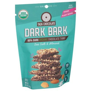 Taza Chocolate Dark Bark Organic Sea Salt & Almond 80% Dark Chocolate Thins 12/4.2 OZ [UNFI #2057776] [ebt] T