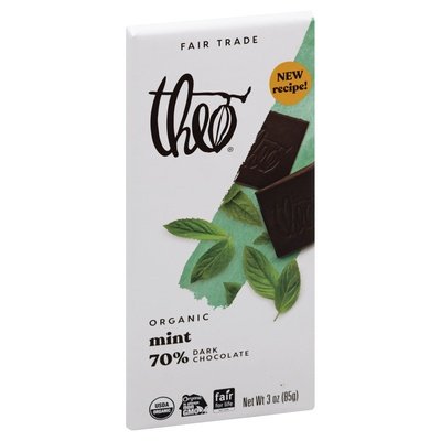 Theo Chocolate Dark Chocolate Organic Mint 70% 12/3 OZ [UNFI #677666] [ebt] T