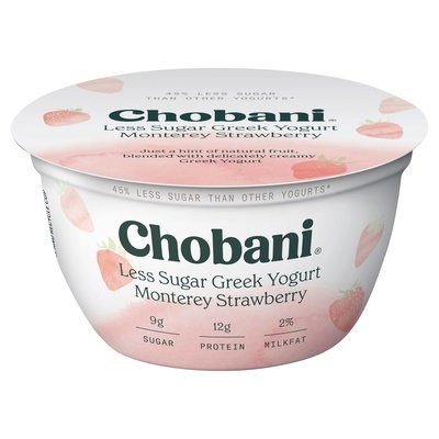Chobani Greek Yogurt Less Sugar Low-Fat Monterey Strawberry 12/5.3 OZ [UNFI #2258986] [ebt]