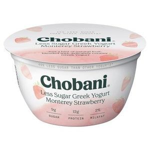 Chobani Greek Yogurt Less Sugar Low-Fat Monterey Strawberry 12/5.3 OZ [UNFI #2258986] [ebt]