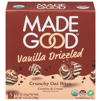 Made Good Oat Bites Crunchy Vanilla Drizzled Cookies & Creme 6/4.25 OZ [UNFI #2950970] [ebt]