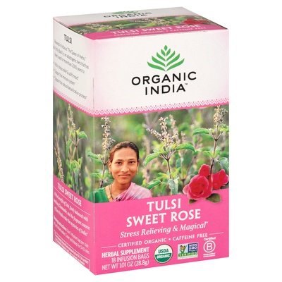 Organic India Tea Tulsi Sweet Rose Caffeine Free Infusion Bags 6/18 Ct [UNFI #0126144] [ebt]
