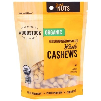 Woodstock Cashews Organic Unsalted Whole 8/7 OZ [UNFI #1093202] [ebt]