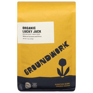 Groundwork Coffee Coffee Organic Whole Bean Medium Roast Lucky Jack 6/12 OZ [UNFI #2326965] [ebt]
