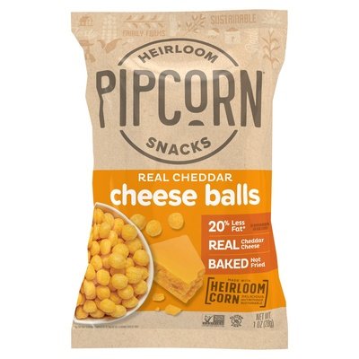 Pipcorn Cheese Balls Real Cheddar Heirloom 24/1 OZ [UNFI #2727873] [ebt]