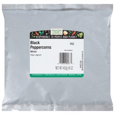 Frontier Nat Prod Co-Op Black Peppercorns Whole Piper Nigrum 1 Lb [UNFI #0311340] [ebt]