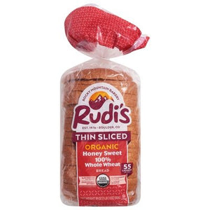 OG2 Rudis Organic Bakery Honey Sweet 100 % Whole Wheat Thin Sliced 8/18 OZ [UNFI  #2686640]