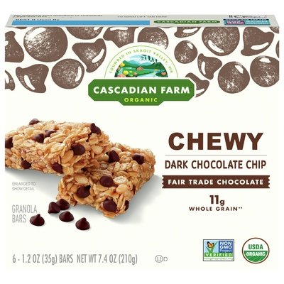 Cascadian Farm Granola Bars Organic Dark Chocolate Chip Chewy 12/7.4 OZ [UNFI #713321] [ebt]