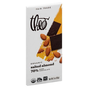 Theo Chocolate Dark Chocolate Organic Salted Almond 70% 12/3 OZ [UNFI #1010529] [ebt] T