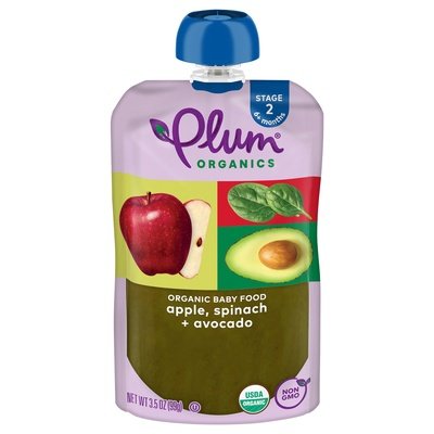 Plum Organics Stage 2 Organic Apple Spinach & Avocado 3.5OZ Pouch 6/3.5 OZ [UNFI #2359305] [ebt]
