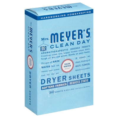 Mrs Meyers Clean Day Dryer Sheets Rain Water Scent 12/80 CT [UNFI #2861714] T