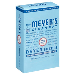 Mrs Meyers Clean Day Dryer Sheets Rain Water Scent 12/80 CT [UNFI #2861714] T