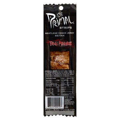Primal Spirit Foods Meatless Jerky Strips Vegan Seitan Thai Peanut 24/1 OZ [UNFI #0330613] [ebt]