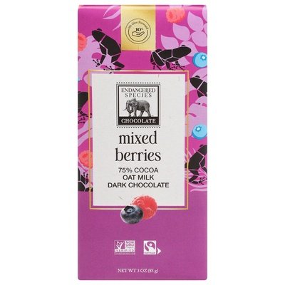 Endangered Species Chocolate Oat Milk Dark Chocolate Mixed Berries 75% Cocoa 12/3 OZ [UNFI #2659076] [ebt] T